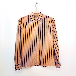Vintage 1980's Striped Tan and Black Button-Up Shirt Women's 10 Bleyle Germany